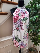 Forever 21 Women White Floral Rayon Halter Neck Sleeveless Knee Length Dress M