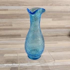 Crackle Glass Vase Blue With Ruffled Top Blenko Glass 6 Inch By 2 Inch