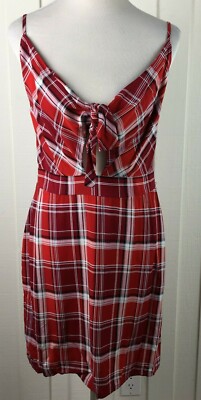 red plaid spaghetti strap dress