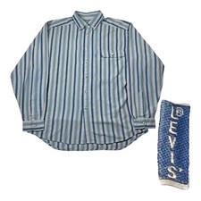 Vintage Levis San Francisco Striped Big E Blue Tab Button L/S Shirt Sz Large
