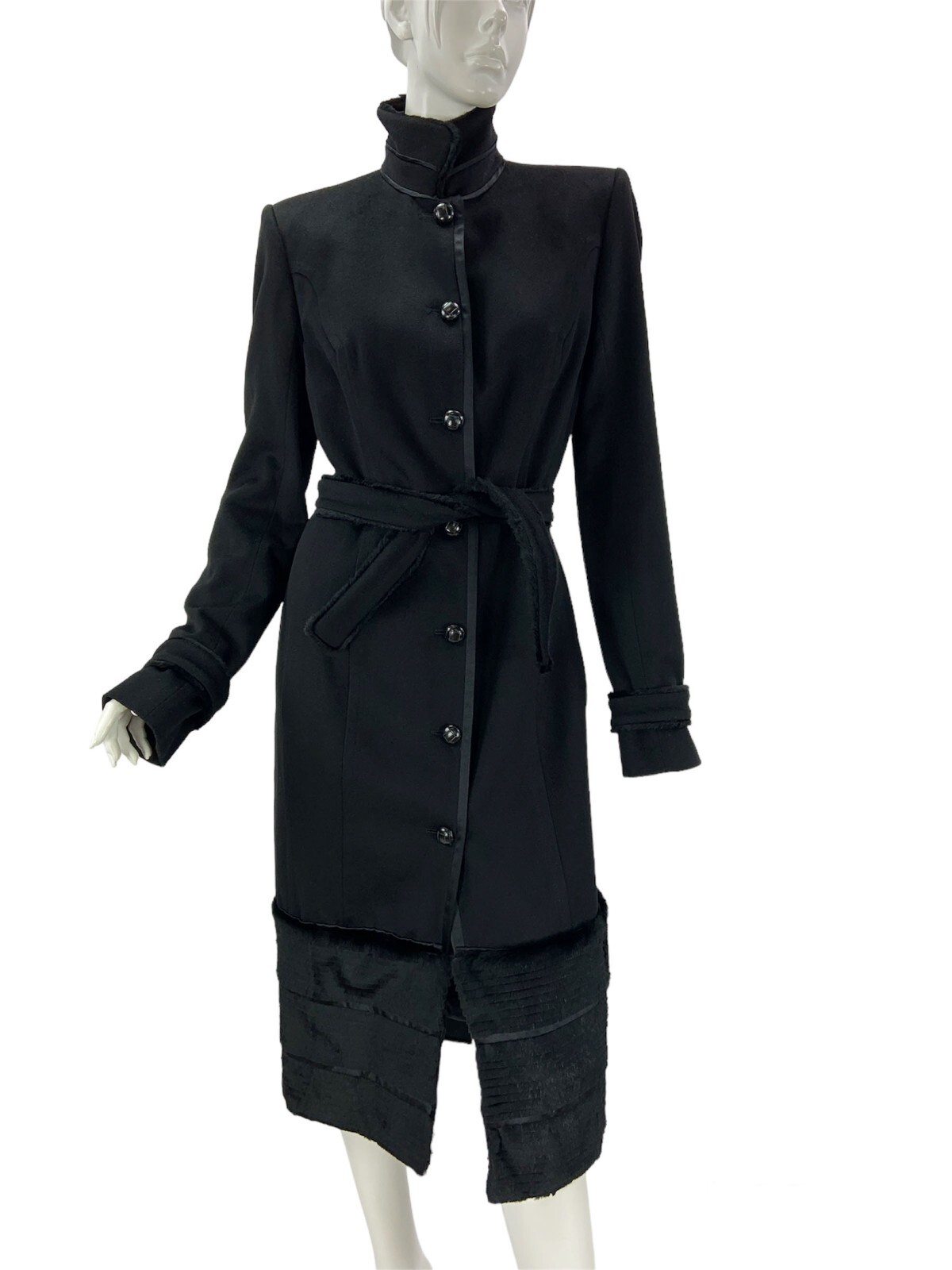 Cappotto nuovo con etichette Tom Ford per Yves Saint Laurent FW 2004 Chinoiserie finitura in pelliccia francese 44