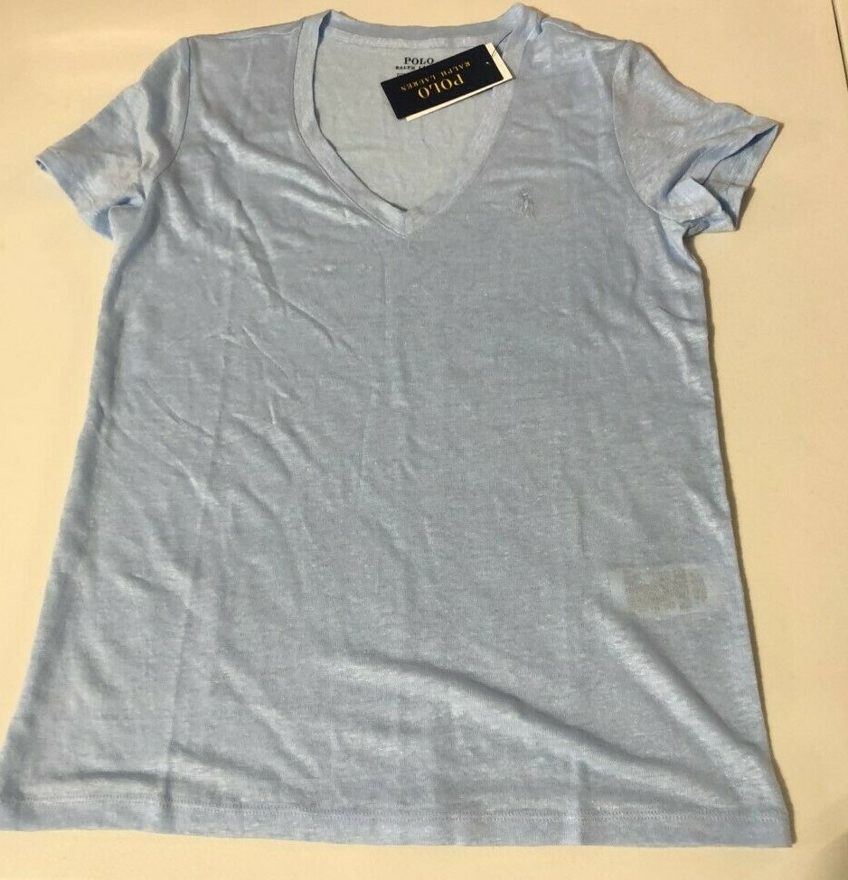 POLO Ralph Lauren Women's Blue Size XS 100% LINEN V-neck T