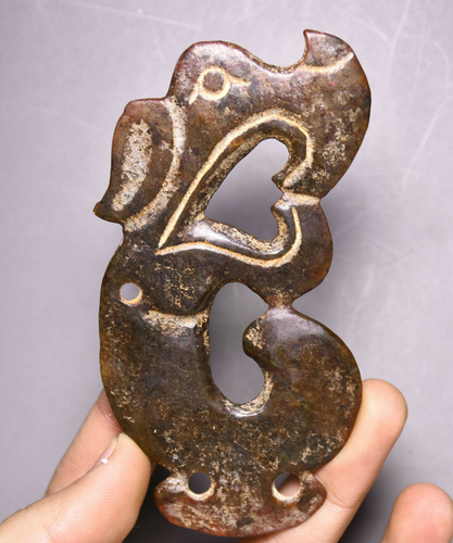 Colgante Amuleto Bestia Dragón Jade Hetiano Natural Cultura Hongshan China Antigua 10 CM