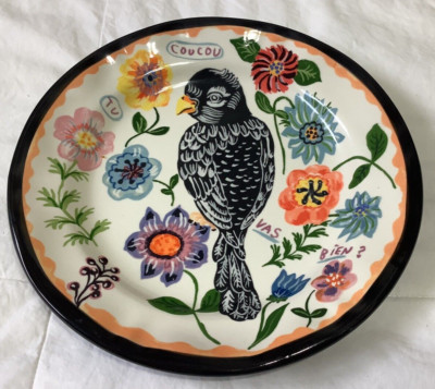 2 Anthropologie Nathalie Lete Black Bird  Coucou Tu Vas Bien?   Dinner Plates