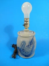 Eldreth Pottery Salt Glaze Stoneware Cobalt Pineapple Table Lamp 1998