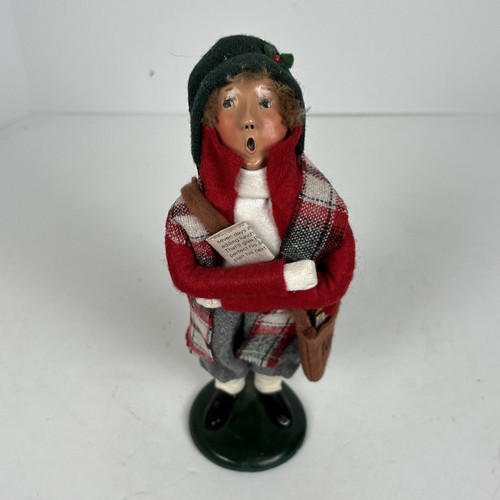 Byers Choice Caroler 1990 Zeitungsjunge mit Ranzen Zeitungen 10 Zoll