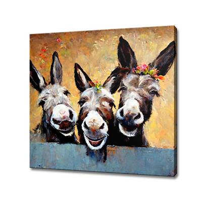 Drei süße Esel Leinwand Kunstdruck Bild Wandbehang Handarbeit Wohndeko