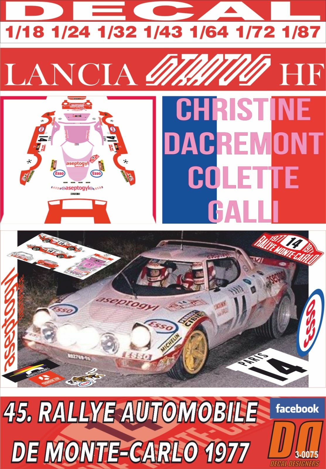 DECAL LANCIA STRATOS THE CHEQUERED FLAG C.CURLEY C. IRELAND 1975 DnF
