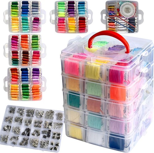 Comprehensive 301 Piece Embroidery Floss Set with 5-Tier Organizer Box & Tools - Picture 3 of 9