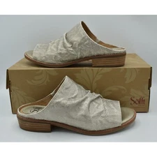 Sofft Womens Size 8.5 Netta Leather Platino Metallic Slip On Shoes Sandals