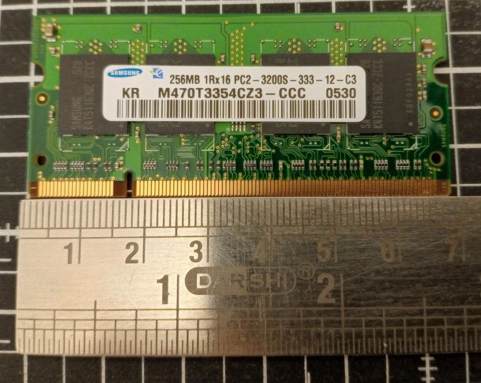SAMSUNG M470T3354CZ3-CCC 256MB PC2-3200S DDR2 333MHZ 200PIN LAPTOP SODIMM MEMORY - Image 3 of 3