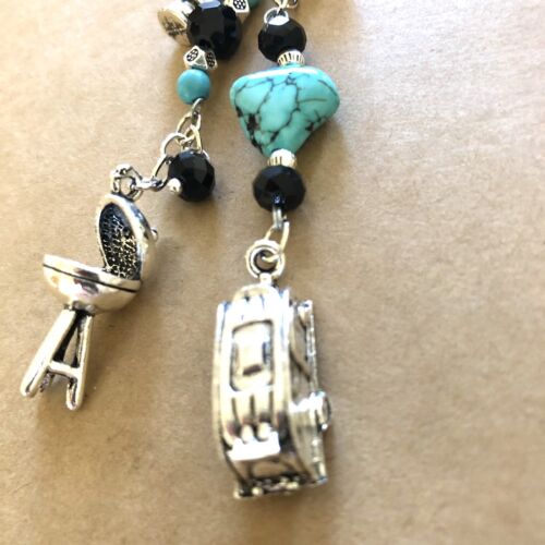 Travel Trailer BBQ Camp Purse Charm Key Chain FOB handmade USA 1958 - Picture 3 of 4