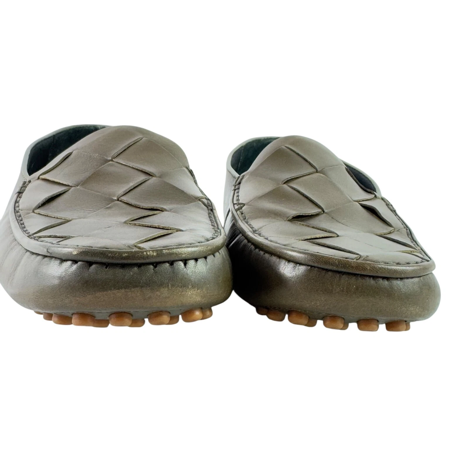Mocassini driver BOTTEGA VENETA verde kaki Douglas intrecciato tessuto 39 5 6 5US