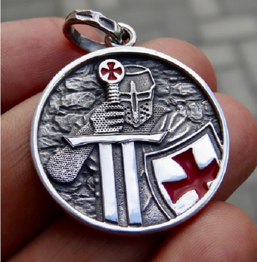 Large VIKING KNIGHT TEMPLAR CRUSADE SWORD SHIELD Pendant 24