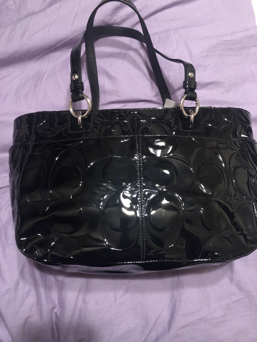 Coach Embossed Patent Leather Black Glossy Tote Purse Coach Embossed Patent Leather Black Glossy Tote Purse