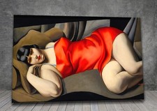 Tamara de Lempicka Frau in Rot LEINWAND GEM&Auml;LDE KUNSTDRUCK 1319