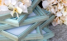 Robin's egg blue vintage hand-painted wooden wall gallery picture frame set