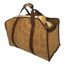 Heavy Duty Firewood Carrier Tote Bag - Waxed Canvas Log Holder with Closed Ends,