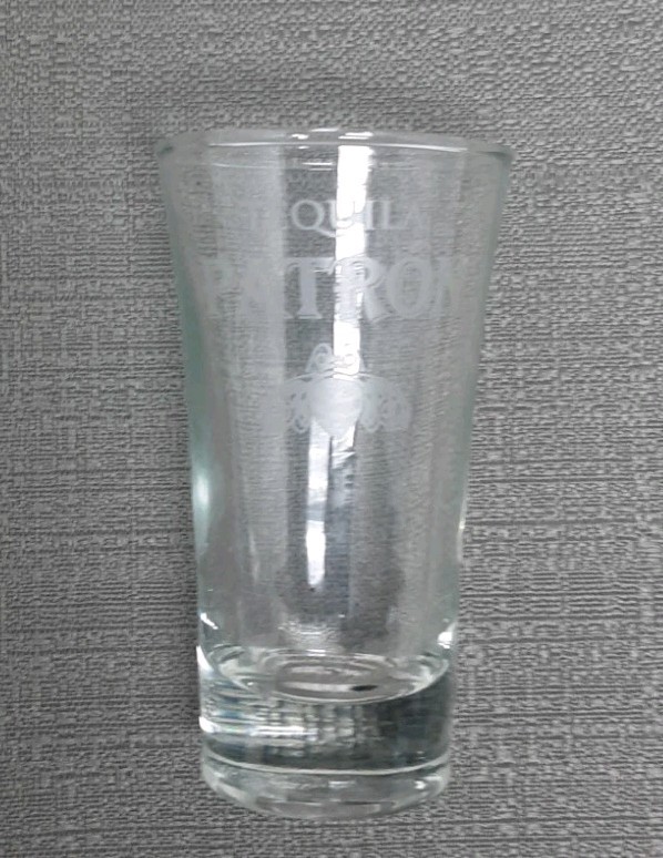 Case (12) Patron Tequila 2oz Shot Glasses, 3.5" tall with weighted bottom