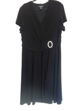 Plus 22W black evening wear dress w/ oval diamond stone clip at waist. Excellent