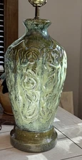 Vintage Lamp Italian Majolica Pottery Avacado Blue Drip Glaze Works 1960's MCM