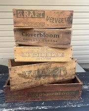Lot of 5 Vintage Wooden Cheese Crates Boxes Lepley's Mel-O-Bit Cloverbloom Kraft