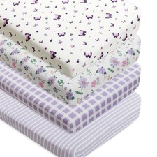 4 Pack Butterfly Baby Crib Sheets for Baby Girls Purple Crib Fitted Sheets fo...
