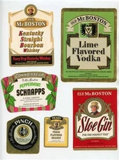 12 Original Old Mr. Boston Liquor Labels + 3 1930's Whiskey Labels 