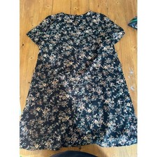 Black Floral Short Sleeve A Line Dress Women's Size Small Casual Everyday