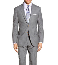 2025 JOS A BANK Signature Gold Gray Striped Full Suit 42R Wool