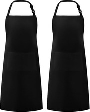 2 Pack Adjustable Bib Apron W/ 2 Pockets Cooking Kitchen Aprons Women Men Chef
