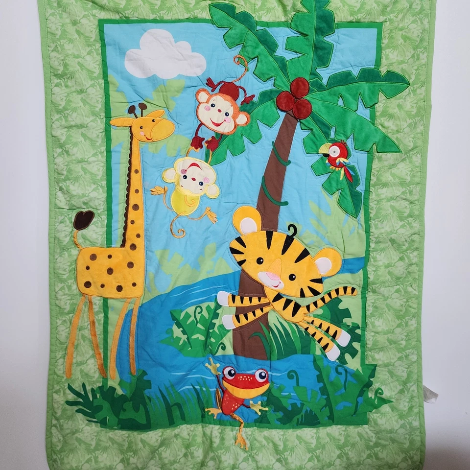 Fisher Price Animales de la Selva Tropical Bebé Cuna Edredón Manta 42" x 32" Foto 4 de 4