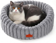 Fluffy Cat Bed, Cozy Plush Sleeping Nest Washable Cushion Anti-Slip Base 24x24x8