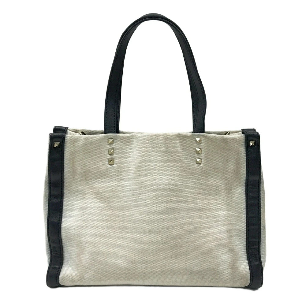VALENTINO GARAVANI 2WAY Shoulder Tote Bag Canvas White with Shoulder Strap Used thumbnail 2