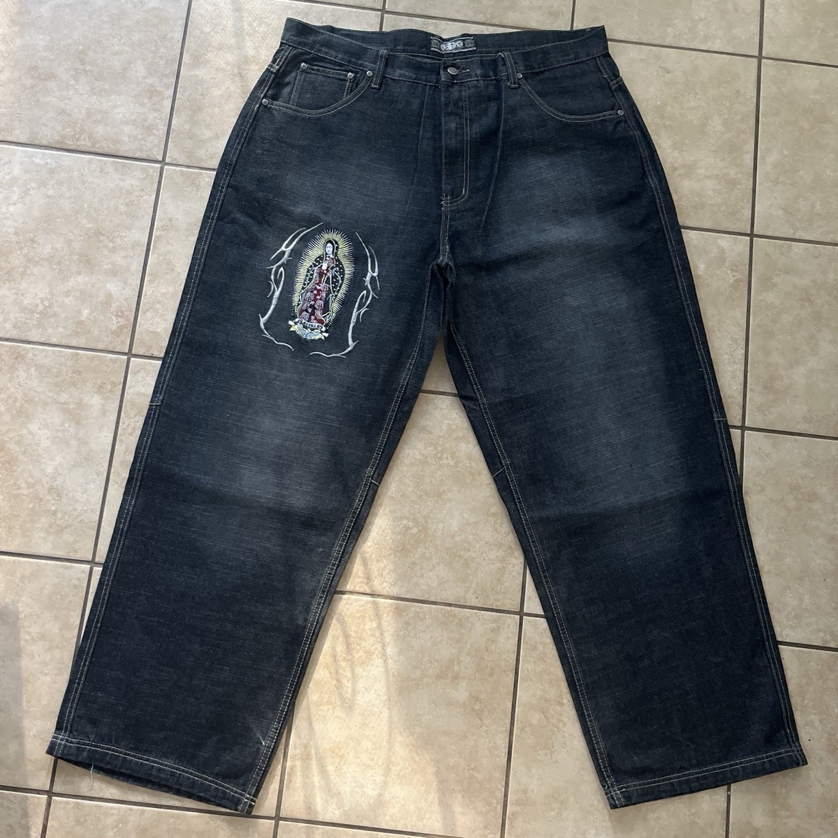 southpole like baggy wide leg black playerz69 jeans with virgin