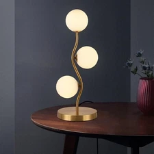 Mid Century Gold Globe Table Lamp 3-Light Flower Curve Beside Desk Table Ligh...