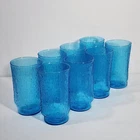 8 Anchor Hocking Pagoda Glasses 5.5" Tumbler Drinking Laser Blue Vintage 60's