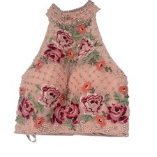 Sherri Hill Beaded Floral Top Halter Neck Party Crop Top Embellished Size 2
