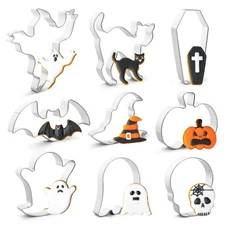 QtoiKce Halloween Cookie Cutters Set,9 Piece Stainless Steel Metal Halloween