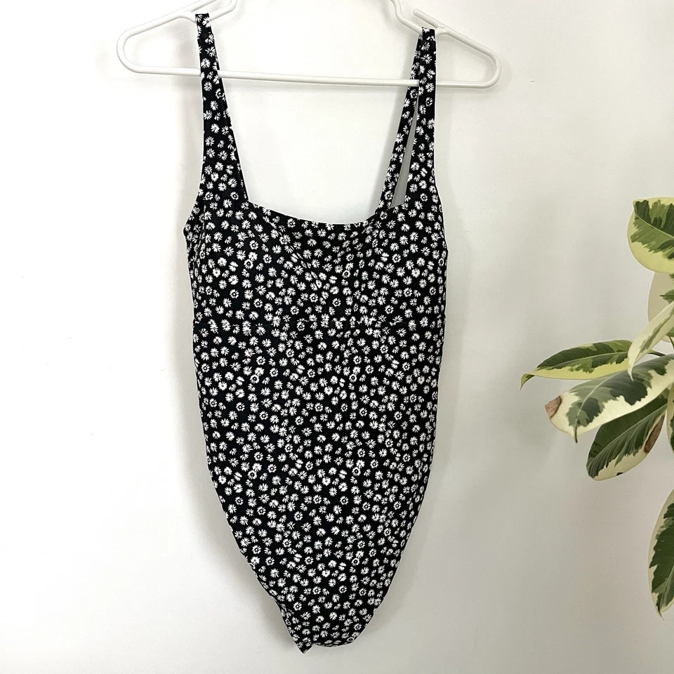 Gap материнства переработанный квадратный вырез цельный купальник черный белый ромашковый принт S - Изображение 2 из 4