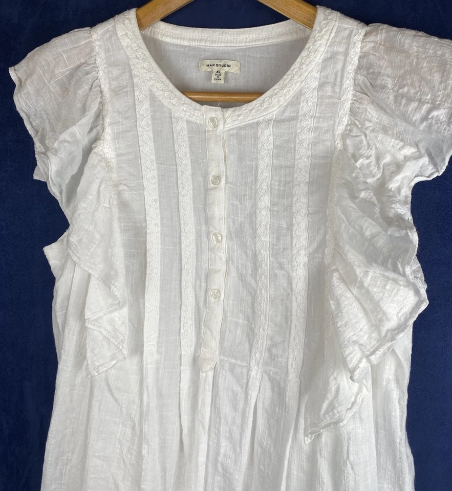Vestido Max Studio Midi Algodón Bordado Blanco Talla XL Forrado Ligero Coqueto Foto 4 de 4