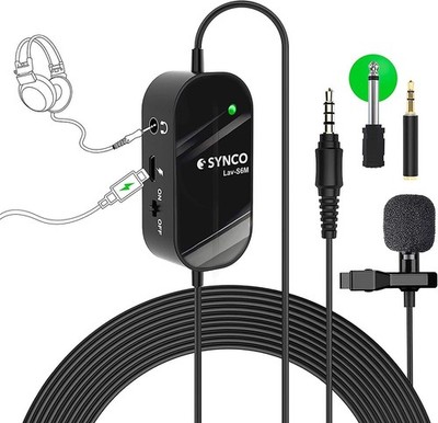 SYNCO Lav-S6M Lavalier Microphone, 3.5mm Audio-Monitor Port Clip-on Condenser