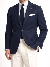 SARTORIA PARTENOPEA Blue Cotton-Cashmere-Silk Luxury Jersey Blazer Jacket