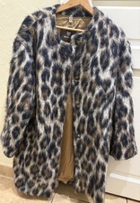 Mabrun manteau vintage fourrure léopard en alpaga, mohair & laine