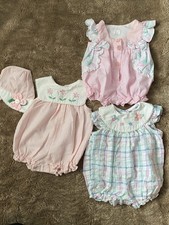 Vintage Pink Plaid 3-6 Mos. Romper Bubble Embroidered Bird Flowers Pastel