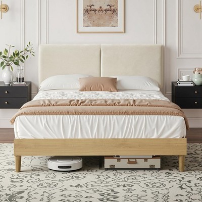 Full Bed Frame Upholstered Platform Beds with Height-Adjustable Cotton and Li...