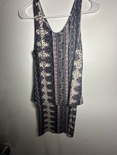Impressions Black Purple Cream Geometric Print Sleeveless Short A-Line Dress S