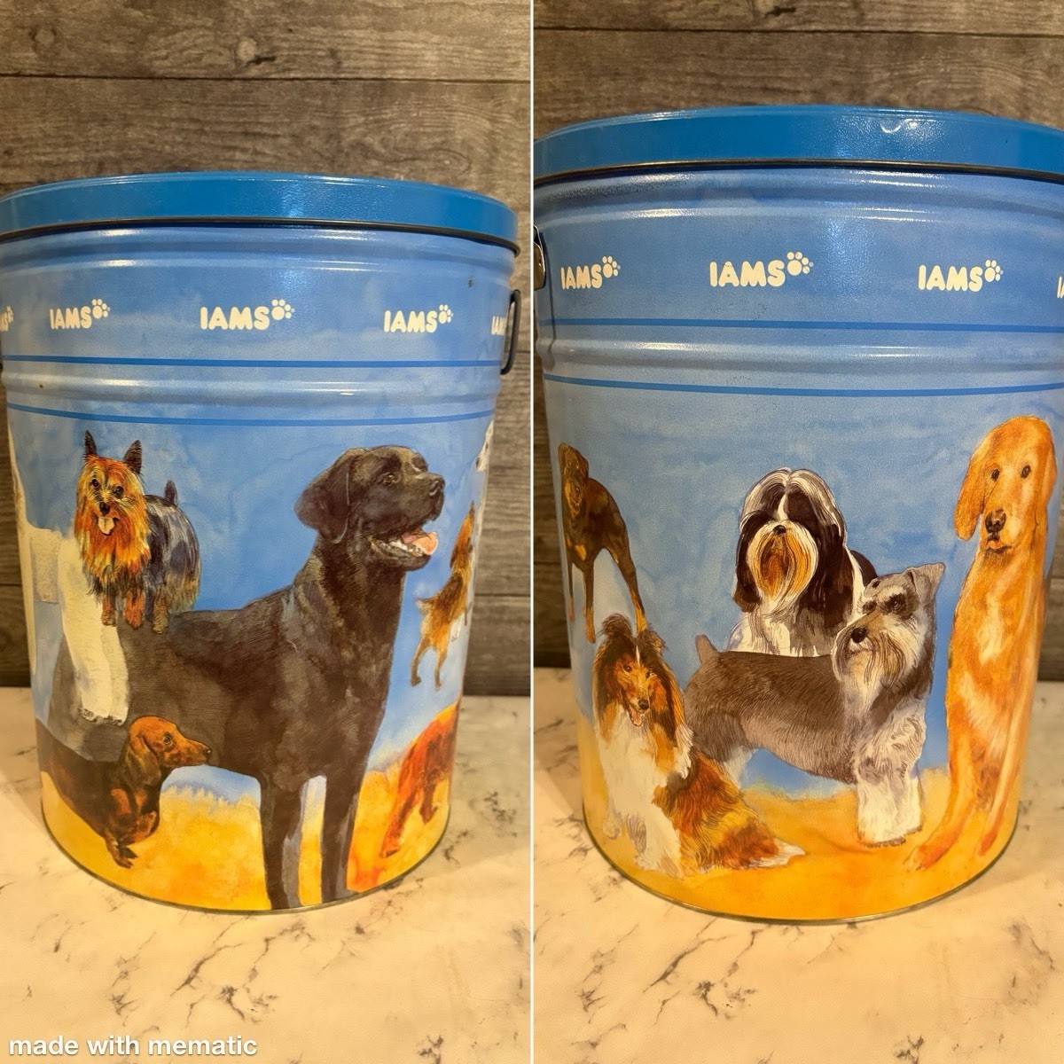 Vintage Large Canister Tin Blue Dogs German Shepherd 15 X 12"