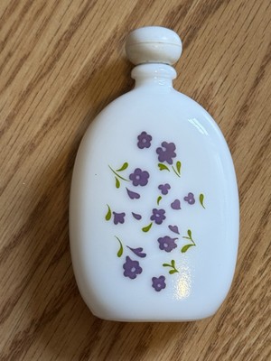 Vintage MCM Avon Lavender Cologne Milk Glass Purple Flowers