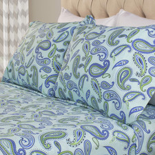 Superior Flannel Brushed Cotton Paisley Bed Sheet Set Soft Warm Bedding